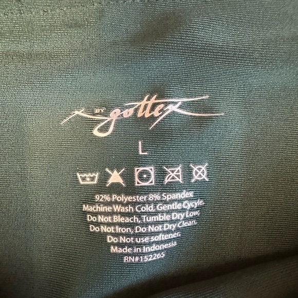 Gottex polyester spandex stretch forest green shiny rubberized leggings LG - Picture 8 of 8